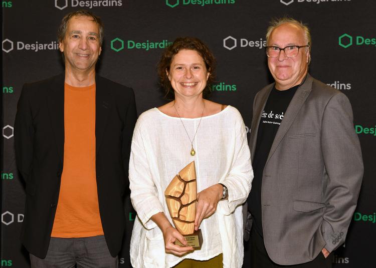 L'artiste François Lauzier, la présidente d'honneur 2023 Roxanne Bouchard ainsi que Claude de Grandpré, président de Culture Lanaudière